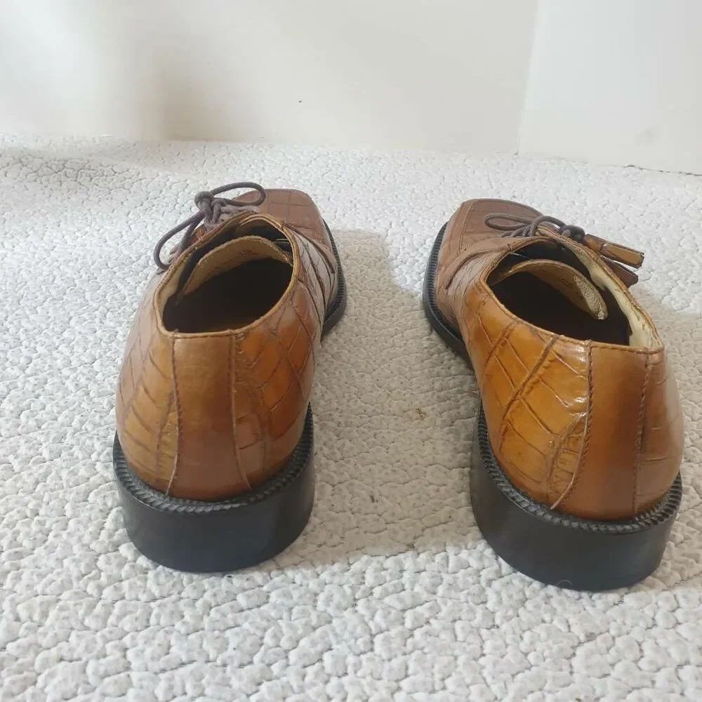 Florsheim Mens Barletta Derby Dress Shoes Brown Leather Crocodile Print 11D